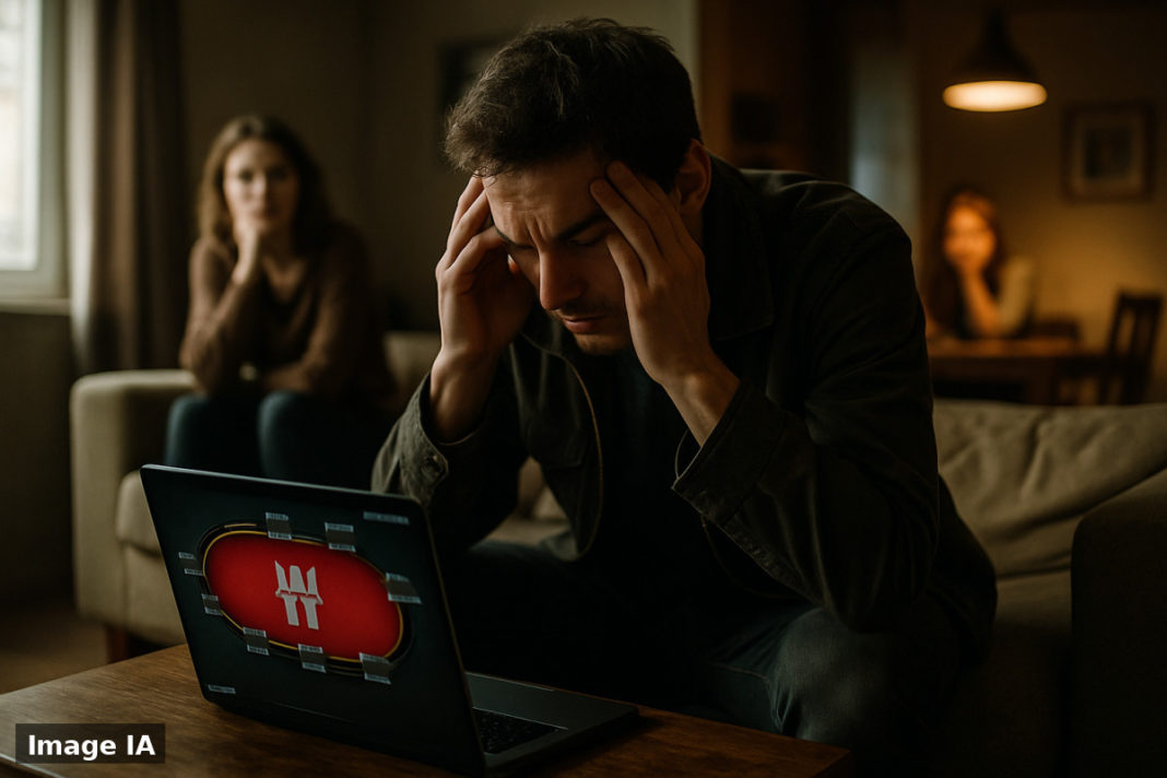 Interface Winamax Poker affichée sur smartphone avec scores de test 8,5/10 visibles.